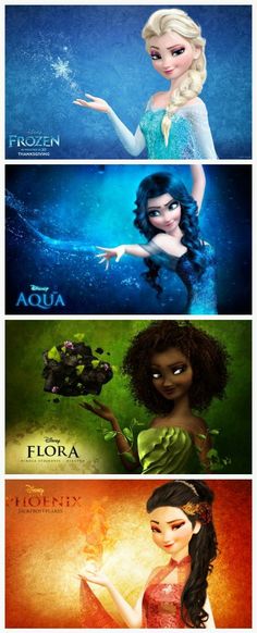 four different disney princesses with their names on them