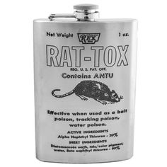 a metal flask with the words rat - tox on it