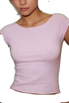 Pink Fitted Crew Neck Crop Top, Elastane Stretch Crop Top With Scoop Neck, Stretch Elastane Scoop Neck Crop Top, Stretch Elastane Crop Top With Scoop Neck, Crew Neck Elastane Crop Top With Stretch, Spring Bodycon Scoop Neck Top, Casual Seamless Bodycon Top, Pink Short Sleeve Elastane Top, Pink Short Sleeve Top In Elastane