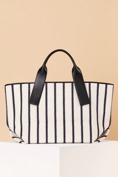 Canvas Tote – Cesta Collective Fabric Strap, Leather Accents, Women Artisans, Small Handbags, Travel Companion, Everyday Bag, Stay Organized, Navy Stripes, Meghan Markle