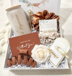 a gift box filled with personalized items for someone's special day or birthday