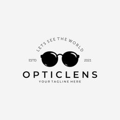 an eyeglass logo with the words opticenss on it and two pairs of glasses