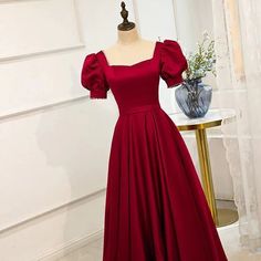 Modest Red Prom Dress, Puff Sleeve Prom Dress, Cottagecore Prom Dress, Red Satin Prom Dress, Red Bridesmaid Dress, Sleeve Prom Dress, Prom Dress Red, Prom 2022, Red Bridesmaid