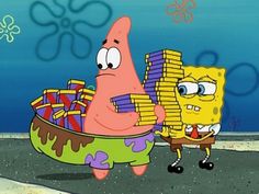 spongebob carrying stacks of money with caption that reads, when es ingenvo etwas unsmont git