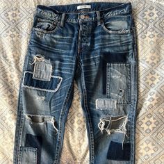 Amazing One Of A Kind Vintage Moussy Jeans Which You Can No Longer Find Anywhere Tattered Jeans, Size 28 Jeans, Patchwork Jeans, Women Jeans, Women Shopping, Blue