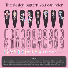 Easy Diamond Nail Design, Rhinestone Nail Patterns, Nail Gem Layout, Rhinestone Nail Designs Pattern, Elegant Rhinestone Nails, Nail Stone Design Rhinestones, Crystals On Nails, Nail Gem Designs Simple Rhinestones