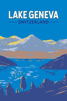 Vintage-style poster of Lake Geneva, a serene lakeside scene in retro art design. Transform your space with a touch of tranquility and elegance. 🌊🎨 Switzerland Aesthetic Vintage, Geneva Switzerland Travel, Lake Geneva Switzerland, Switzerland Art, Dark Materials, Uni Room, His Dark Materials, Geneva Switzerland, Switzerland Travel