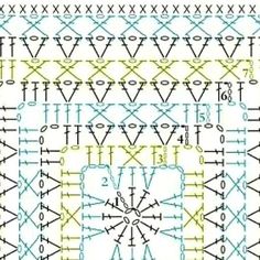 a cross stitch pattern is shown in blue, yellow and white with different stitches on it