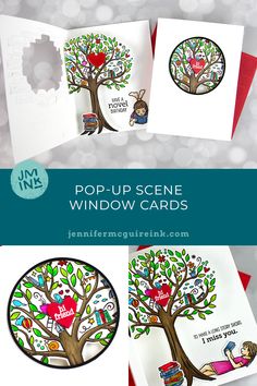 pop - up scene window cards with tree and animals