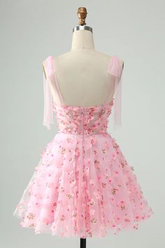 Amzcw Cute Pink A Line Pearls Corset Short Homecoming Dress with Appliques Flower White Short Dress With Flowers, Pink Flower Dress Short, Pink Hoco Dress Short, Pearls Corset, Satin Prom Dress Short, Pink Hoco Dress, Pink Hoco Dresses, Hoco Court, Pink Homecoming Dresses