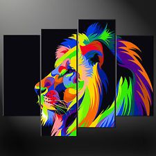 multicolored lion painting on black background