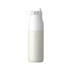 a white water bottle on a white background with the lid down and no cap off