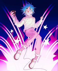 an anime character with blue hair and pink pants is dancing on the dancefloss