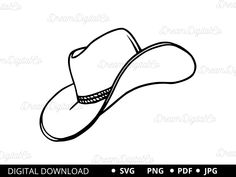 a cowboy hat is shown in black and white, with the word digital printable