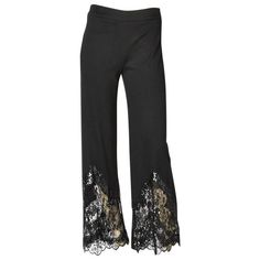 Valentino, flat front, wool jersey, wide pant, with lace, black sequin and beaded detail towards the end lf the leg. Low Cut Pants, Valentino Pants, Lace Flats, Flat Front Pants, Boring Clothes, Vintage Pants, Pantalon Large, Wide Pants, Black Sequins