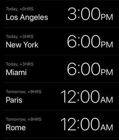 an iphone screen showing the time and times for different cities in new york, los angeles, new york