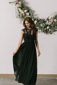 Celine Black Capsleeve Lace Maxi Dress - Morning Lavender Black And Lavender Wedding, Black Maxi Dress Outfit Ideas, Maxi Dress Outfit Ideas, Black Maxi Dress Outfit, Outfit Ideas Edgy, Cute Lace Dresses, Formal Dress Black