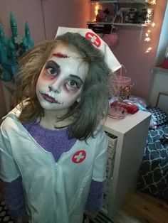 Nurse Zombie Makeup, Zombie Hair And Makeup, Kids Zombie Face Paint, Halloween Zombie Makeup Kids, Zombie Makeup Halloween Kids, Zombie Kids Makeup, Zombie Face Makeup For Kids, Zombie Make Up For Kids, Kid Zombie Makeup