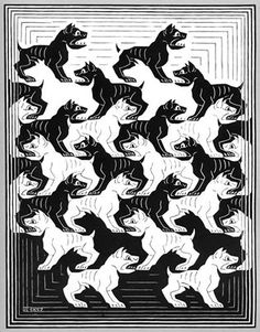 black and white drawing of cats in a square