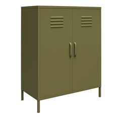 a green cabinet with two doors on each side