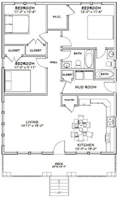 the floor plan for a two bedroom, one bath apartment with an attached living area