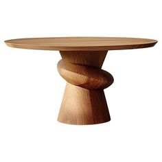 a round wooden table with an unusual design