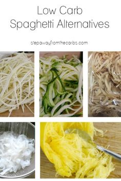 four pictures with different types of spaghetti in them and the words low carb spaghetti alternatives