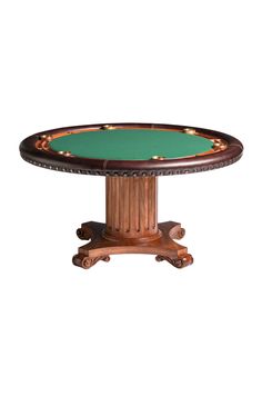 a wooden table with a green top