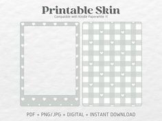 printable paper with hearts on it and the words printable skin written in white