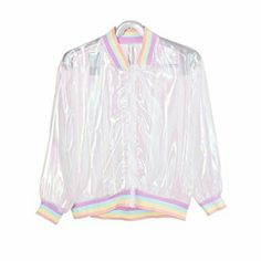 Trendy Iridescent Long Sleeve Outerwear, Iridescent Long Sleeve Outerwear For Spring, Spring Iridescent Long Sleeve Outerwear, Casual Iridescent Long Sleeve Outerwear, Holographic Jacket, Pastel Jacket, Holographic Fashion, 일본 패션, Reflective Jacket