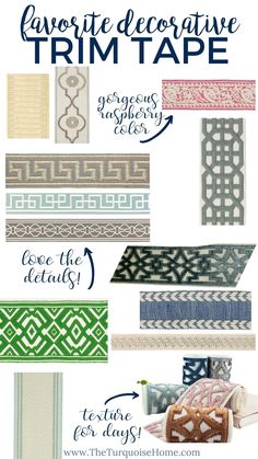 different types of decorative trim tape are shown in this graphic style, and the text below reads