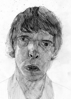 a pencil drawing of a man in a shirt and tie looking at the camera with an intense look on his face