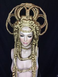 READY TO SHIP Hunger Games Insired gold by PoshFairytaleCouture Avant Garde, Gold Wig, Gold Wigs, High Fashion Hair, Avant Garde Hair, Hair Tinsel, Fairy Hair, Editorial Hair, Fantasy Hair