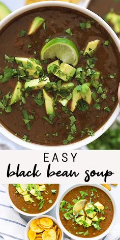 easy black bean soup with avocado and cilantro