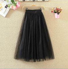 Vintage Elastic High Waist Mesh Long Pleated Tulle Skirt Tulle Skirt Women, Organza Dresses, Black Tulle Skirt, Pleated Tulle Skirt, Gonna In Tulle, Tulle Long Skirt, Tulle Skirt Black, Vintage Silhouette, Black Tulle