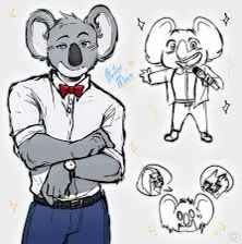 a drawing of a koala with his arms crossed and two other drawings behind him