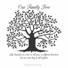 a family tree with the words, our family tree like branches on a tree we all grow in different directions but our roots keep