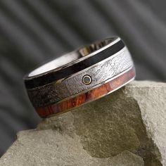 Black Diamond Men's Wedding Band With Meteorite & Obsidian - Jewelry by Johan Inlay Wedding Band, Alternative Men, Meteorite Jewelry, Jewelry By Johan, Black Diamond Jewelry, Mens Diamond Wedding Bands, Titanium Rings, Different Materials, Future Mrs