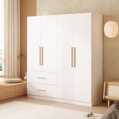 Introducing our premium four-door wardrobe with two spacious drawers and two hanging rails, perfect for organizing your clothing and accessories. Made from high-quality, durable wood, this wardrobe is built to last and will add a touch of elegance to any room. The white finish gives it a clean, modern look, while the ample storage space inside includes multiple shelves for folded items and smaller accessories. The two hanging rails are perfect for hanging dresses, suits, and other clothing items, ensuring they stay wrinkle-free and easily accessible. Whether you're looking to upgrade your bedroom or simply need more storage space, our four-door wardrobe is the perfect solution. Invest in quality and style today with our premium wardrobe. FUFU&GAGA 4-Door Wardrobe Closet with Drawers, Spaci Aesthetic Wardrobe Furniture, White 6 Drawer Dresser Tall Narrow, Room Decor Bedroom Wardrobe, White Cubords Ideas Bedroom, Cute Wardrobe Ideas, Wardrobe Room Idea, Cute Wardrobe Furniture, Room Ideas Wardrobe, Nice Room Ideas