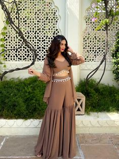 Brown Sharara, Indian Outfits Modern, Stylish Kurtis Design, Trendy Outfits Indian, Outfits Indian, Lehenga Designs Simple, Anarkali Dress Pattern, Fancy Dresses Long, Traditional Indian Outfits