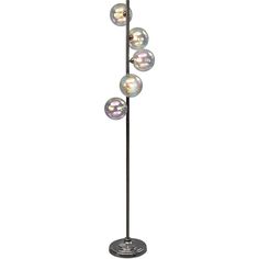 a floor lamp with five glass balls on it