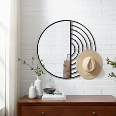 Round Wall Mirror with Hooks Mirrors Walker Edison Oversized Round Mirror Over Couch, Urban Ters Home Mirrors, Record Circle Mirror, Wall Mirror With Hooks, Youth Rooms, Entry Mirror, Earrings Display, Jewelry Hooks, Mirror With Hooks