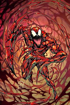 an image of a spider - man with red and black swirls on his body