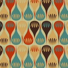 an art deco style wallpaper with abstract shapes and colors in brown, blue, red, orange, yellow and green