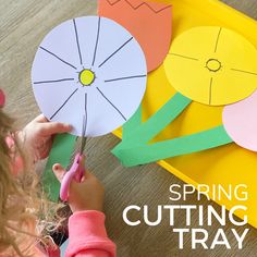 Scissor Skills Practice Spring Cutting Tray - Toddler Approved Occupational Therapy Mothers Day Crafts, Plants Toddler Activities, April Fine Motor Activities, Spring Scissor Practice Preschool, Prek Scissor Practice, Garden Fine Motor Activities, Gardening Study Preschool, Spring Occupational Therapy Activities, Spring Fine Motor Activities Preschool