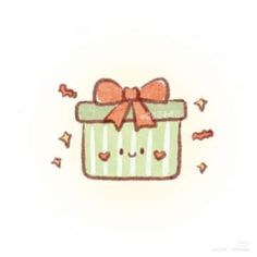 a drawing of a box with a bow on it