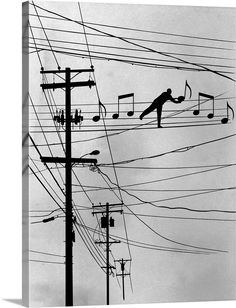 an image of musical notes on telephone wires