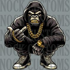 a gorilla wearing a hoodie and holding a gold chain