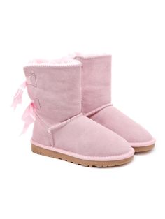 Pink Pink Ugg Boots Low, Pink Bow Uggs, Winter Boots With Bow And Round Toe, Shoes Pink, Pink Uggs, Soft Boots, Mode Zara, Pink Boots, Double Bow