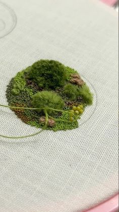 a close up of a piece of cloth with moss on it